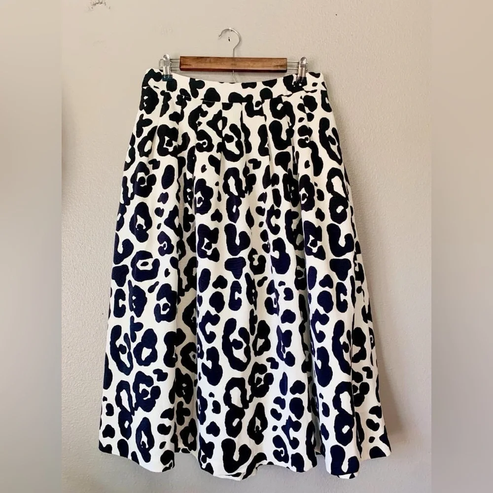 Talbots Black and White Leopard Print Midi Skirt - Picture 1 of 7